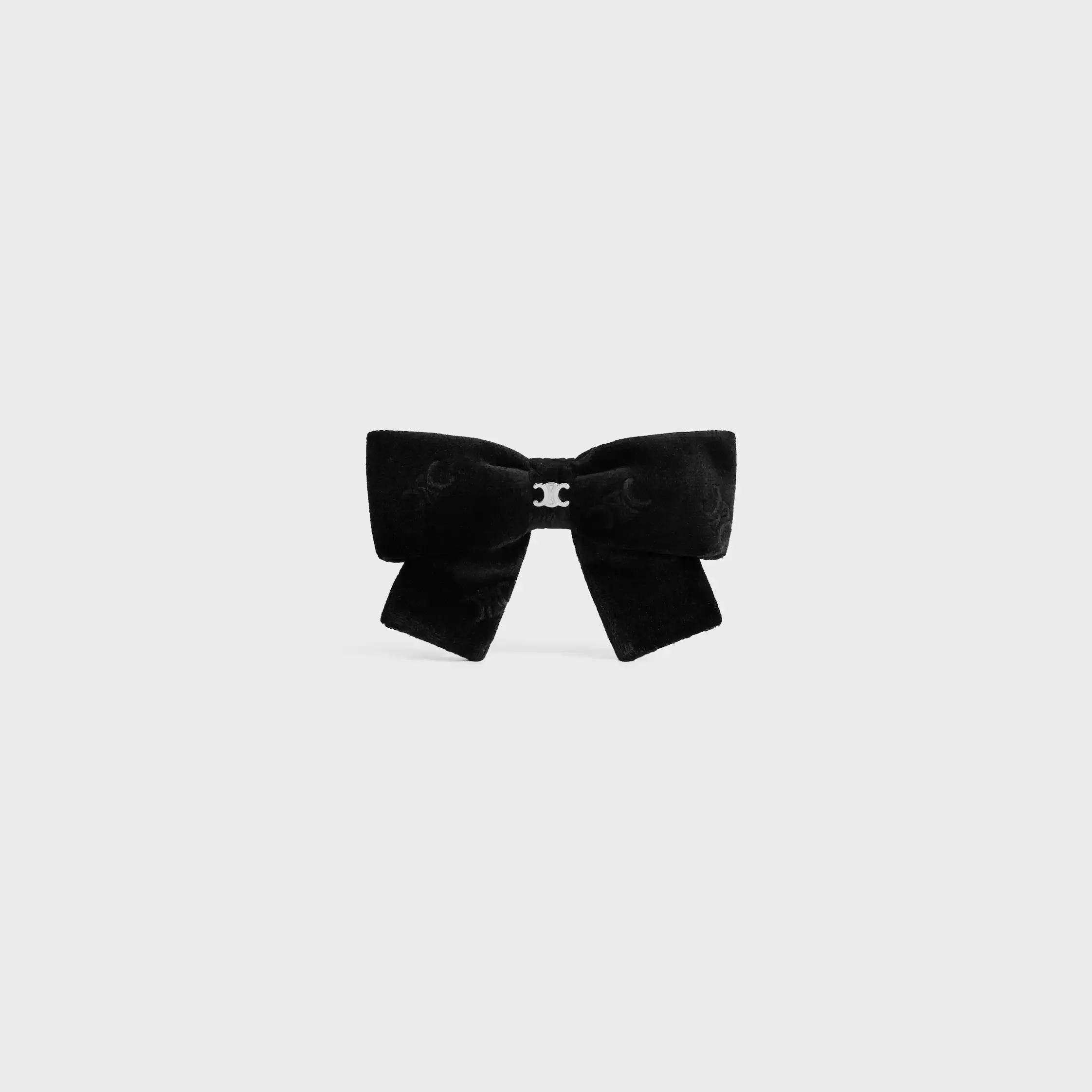 Celine Stamped Ribbon Hair Clip in Polyester and Brass with Rhodium Finish