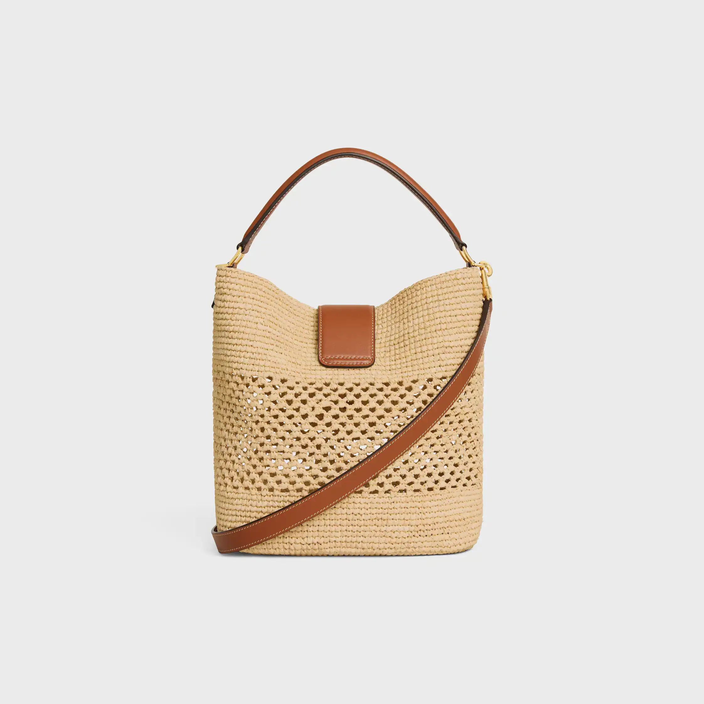 MEDIUM LOUISE BUCKET IN RAFFIA AND CALFSKIN