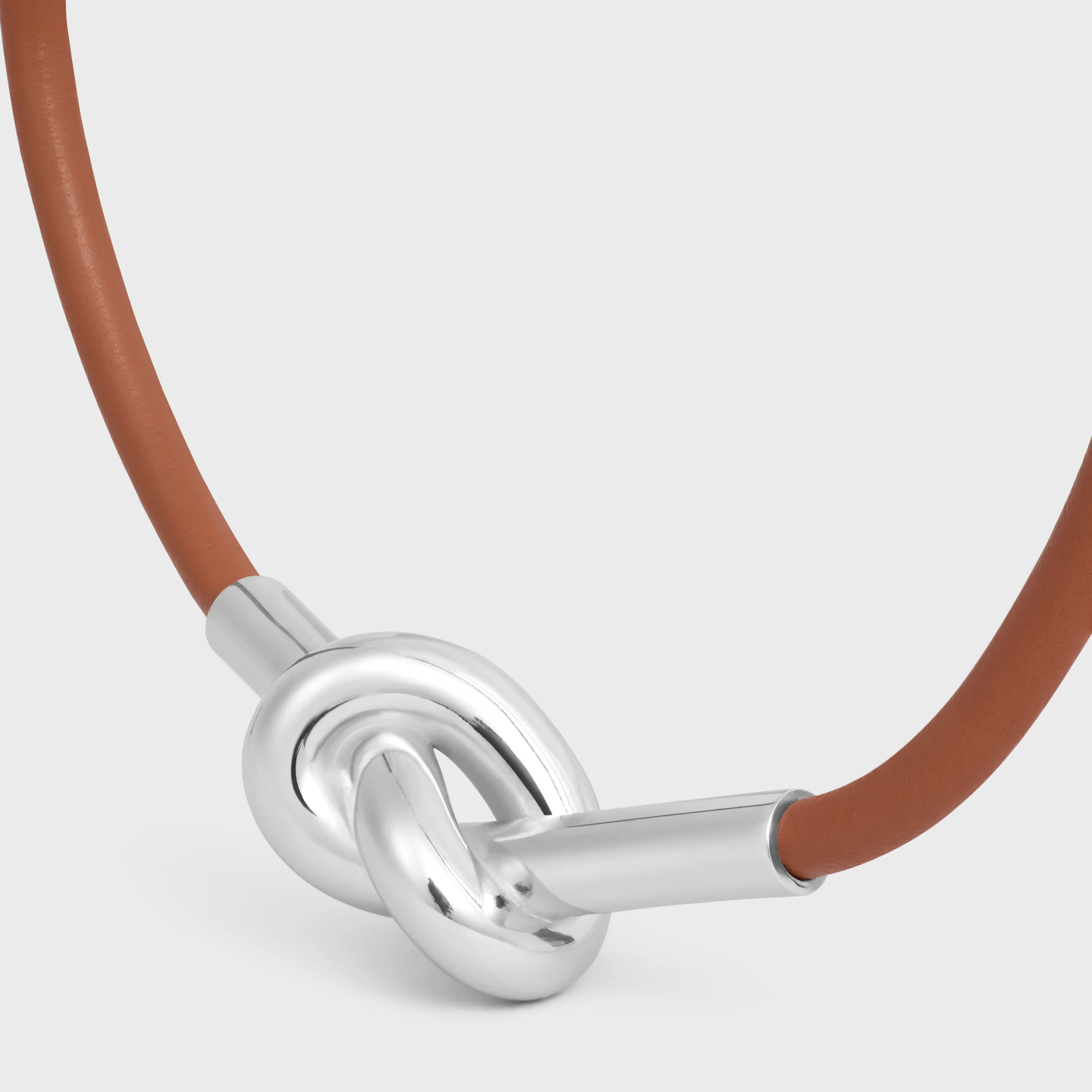 Knot Bracelet in Calfskin and Brass with Rhodium Finish