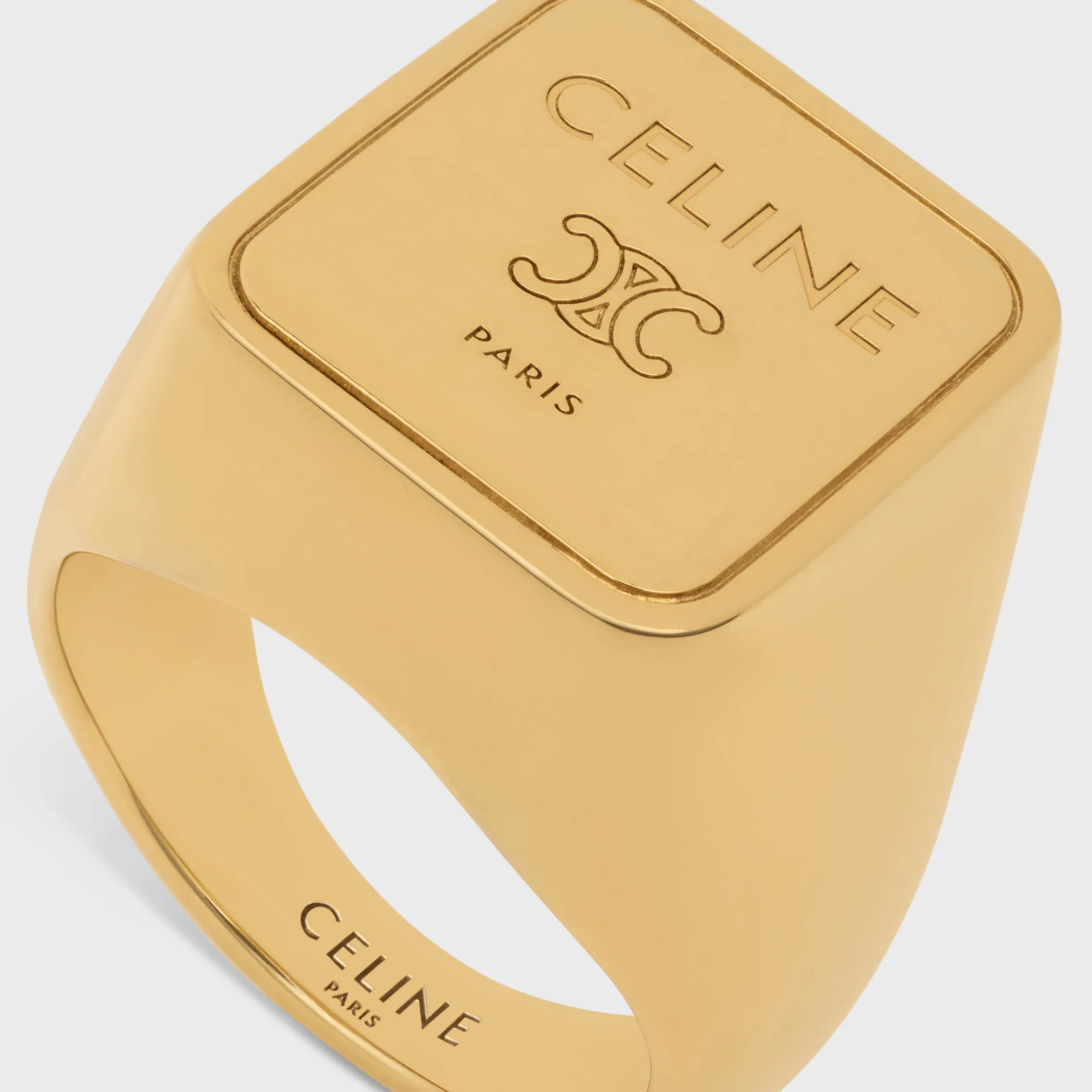 Triomphe Square Signet Ring in Brass with Gold Finish